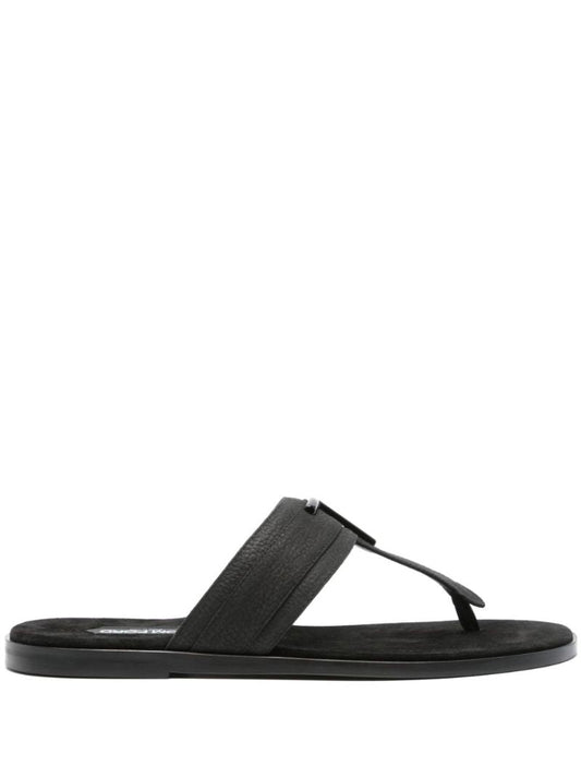 Black Logo Plaque Leather Flip Flops