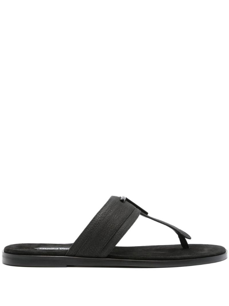 Black Logo Plaque Leather Flip Flops