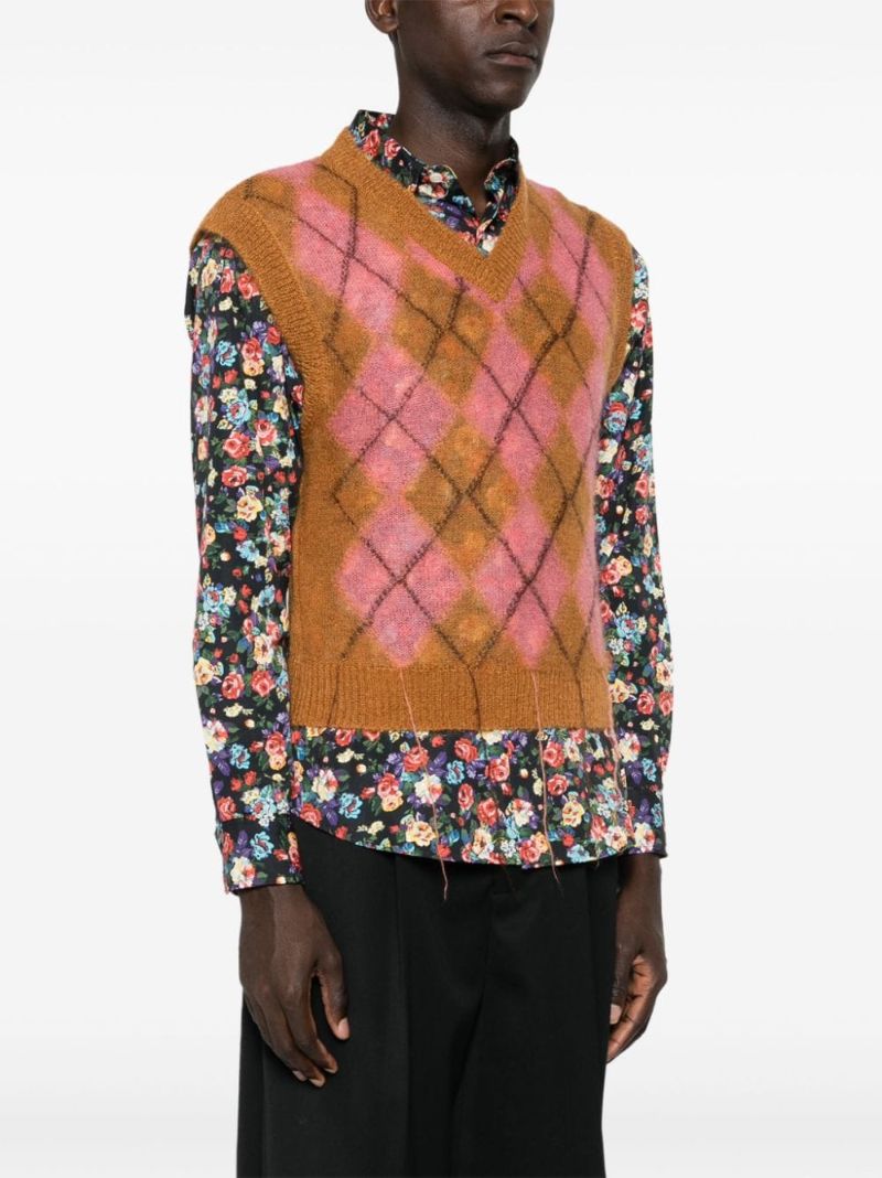 Brown Argyle-knit Vest