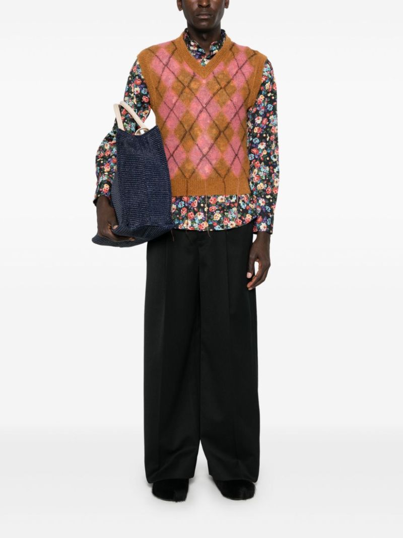 Brown Argyle-knit Vest