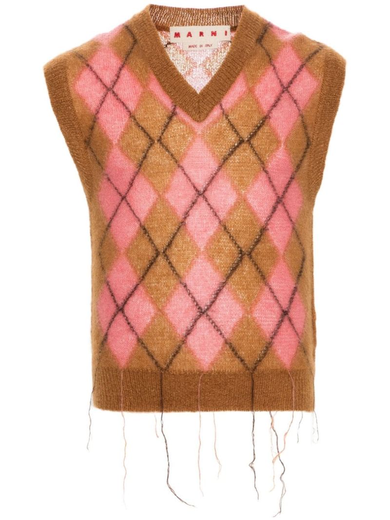Brown Argyle-knit Vest