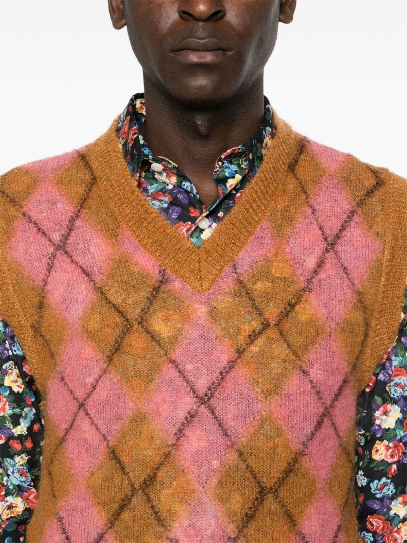 Brown Argyle-knit Vest