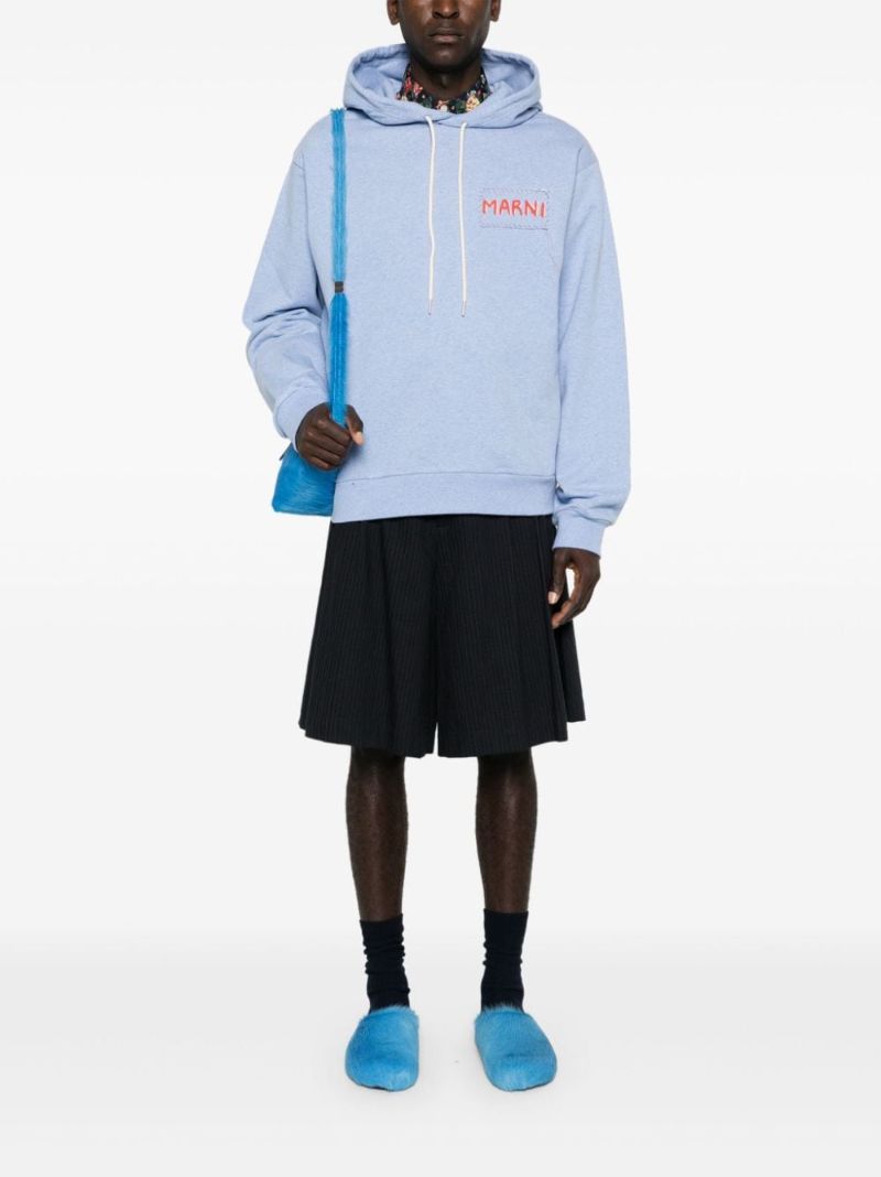 Blue Logo-applique Organic Cotton Hoodie