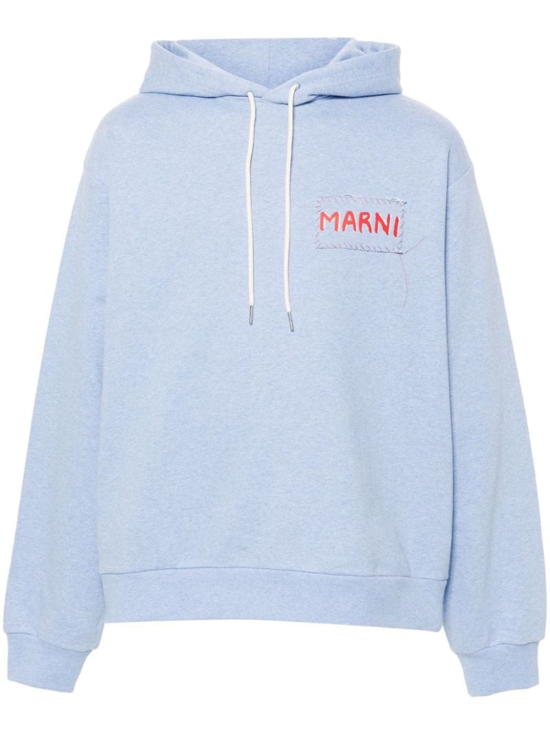 Blue Logo-applique Organic Cotton Hoodie