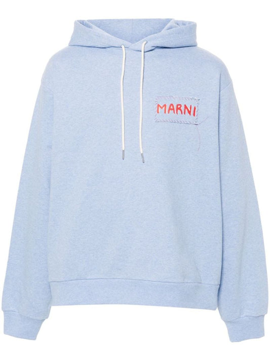 Blue Logo-applique Organic Cotton Hoodie