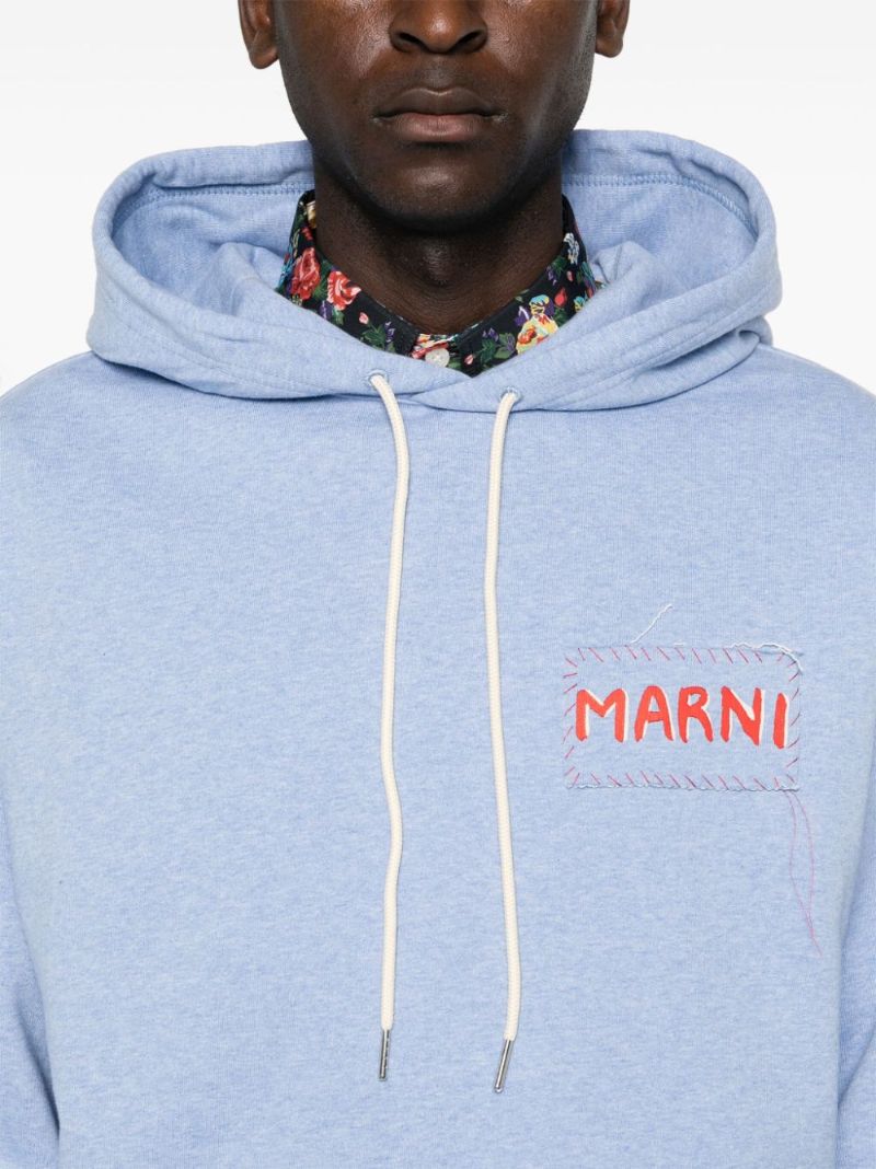 Blue Logo-applique Organic Cotton Hoodie