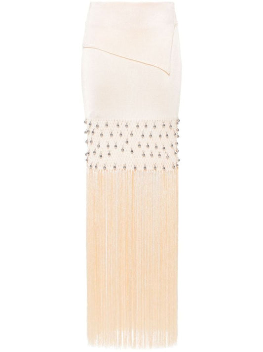 Neutral Knitted Fringed Maxi Skirt