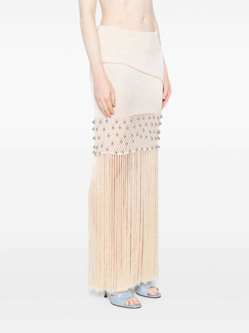 Neutral Knitted Fringed Maxi Skirt