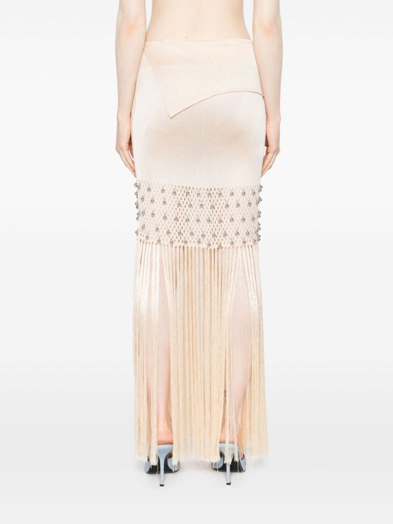Neutral Knitted Fringed Maxi Skirt
