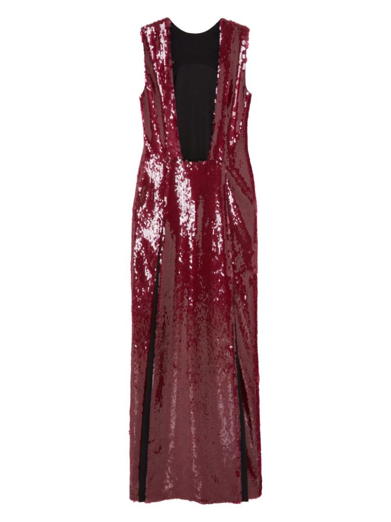 Red Sequin-embellished Sleeveless Gown