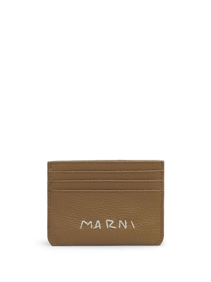 Brown Logo-embroidered Leather Card Holder
