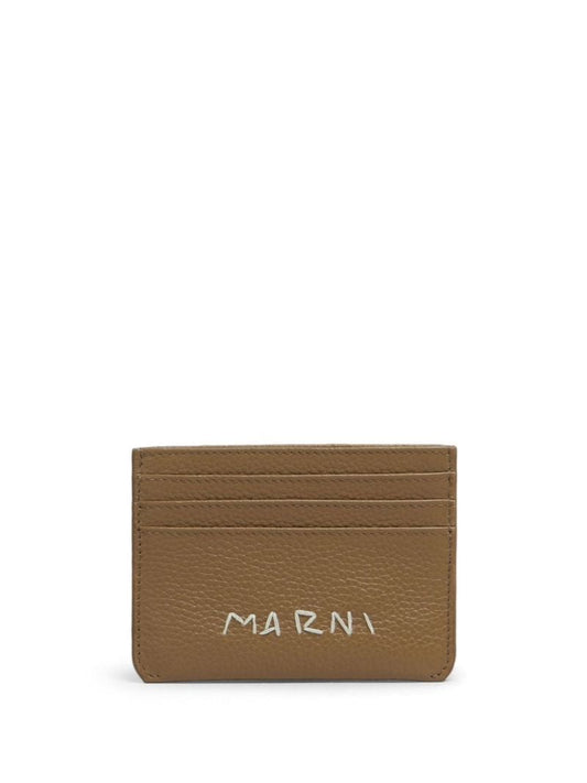 Brown Logo-embroidered Leather Card Holder