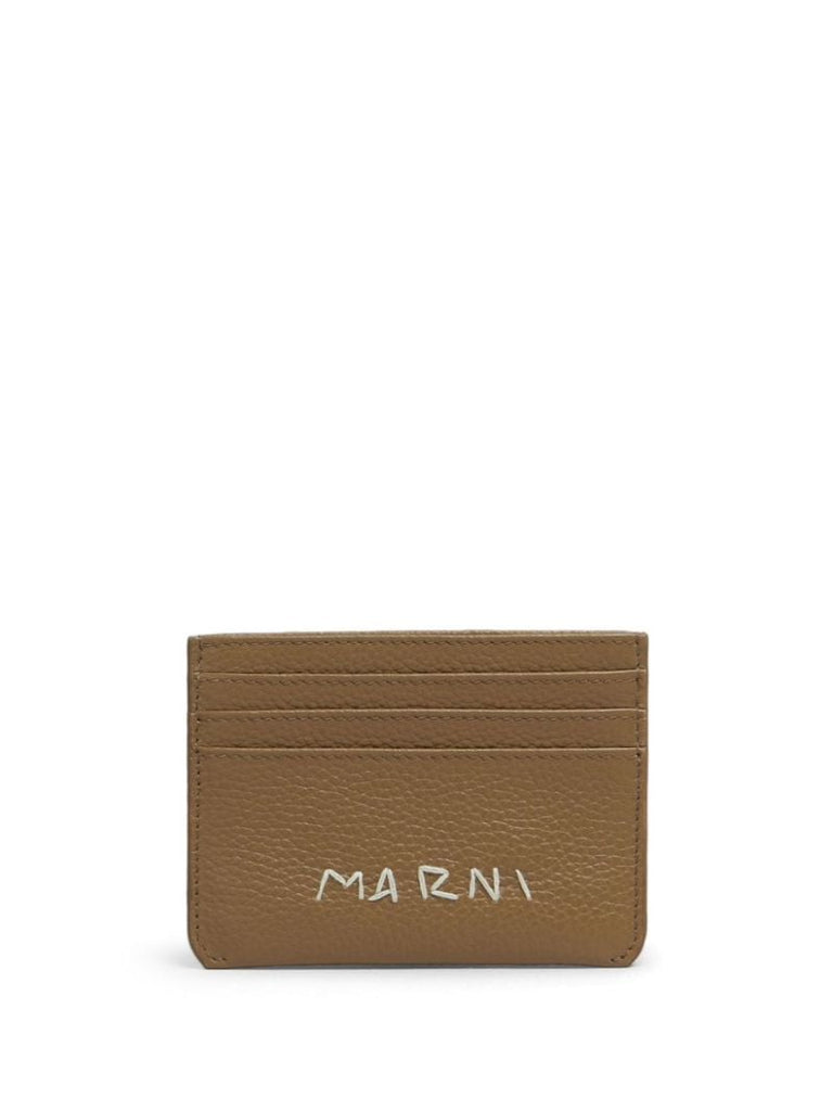 Brown Logo-embroidered Leather Card Holder