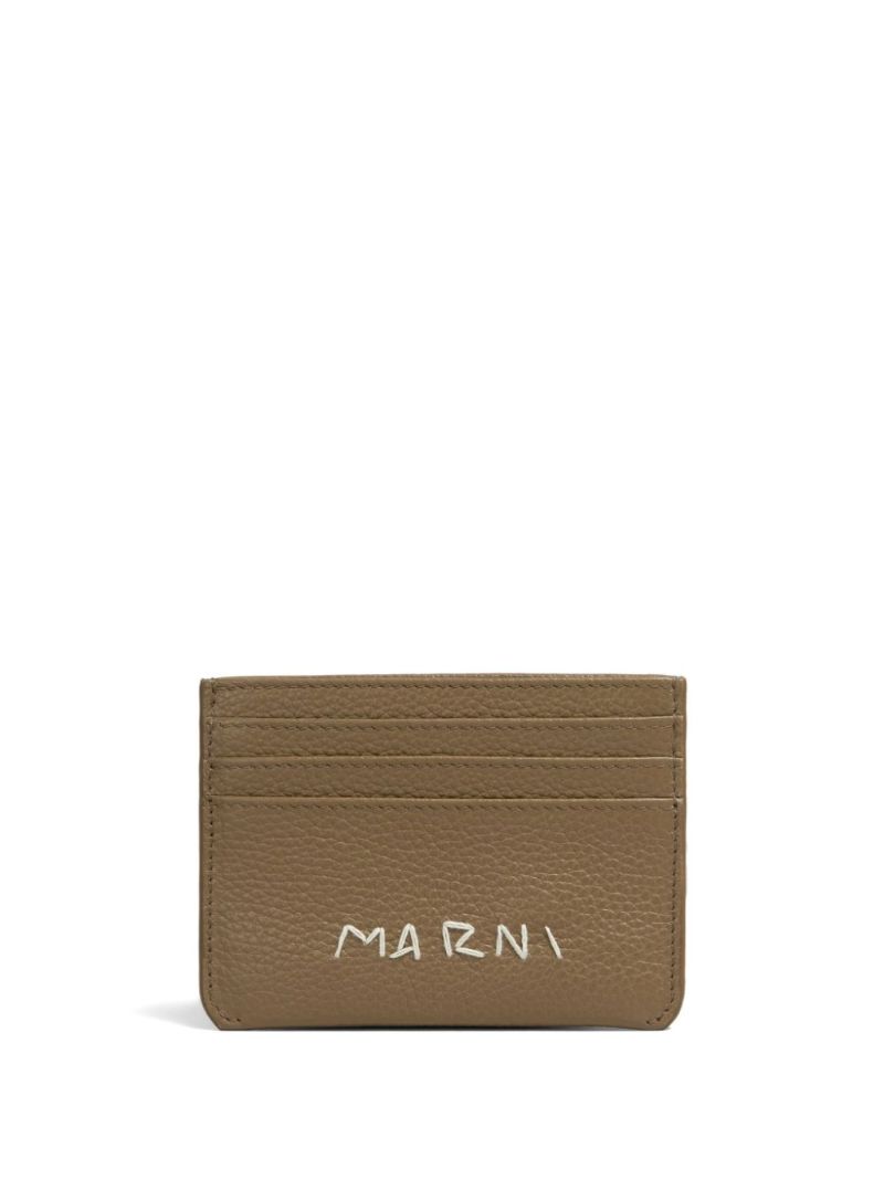 Brown Logo-embroidered Leather Card Holder