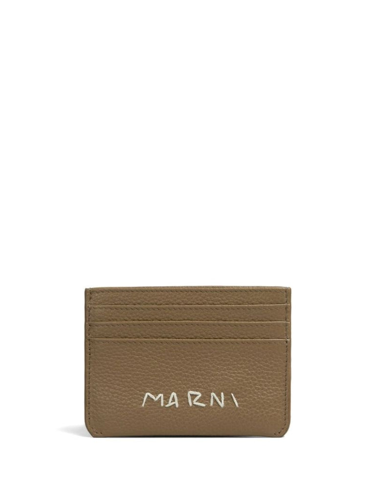Brown Logo-embroidered Leather Card Holder