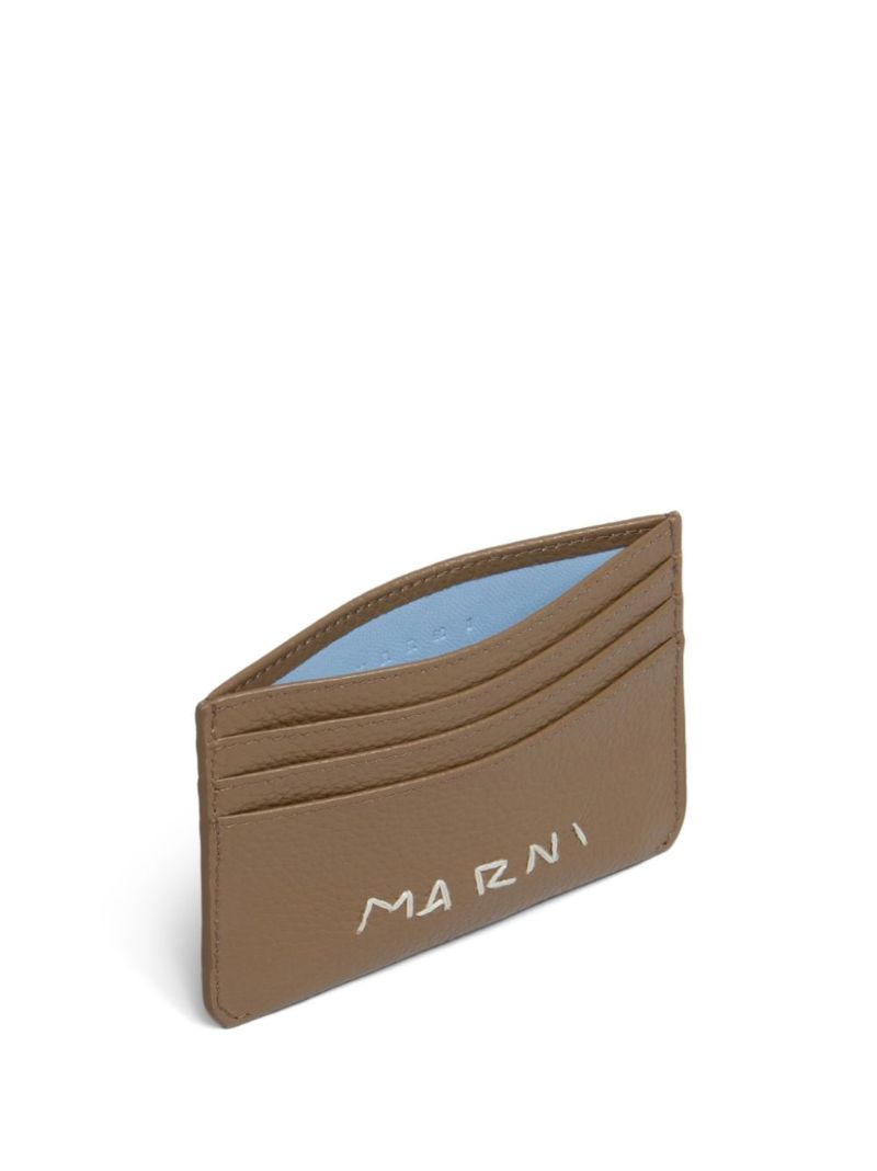 Brown Logo-embroidered Leather Card Holder