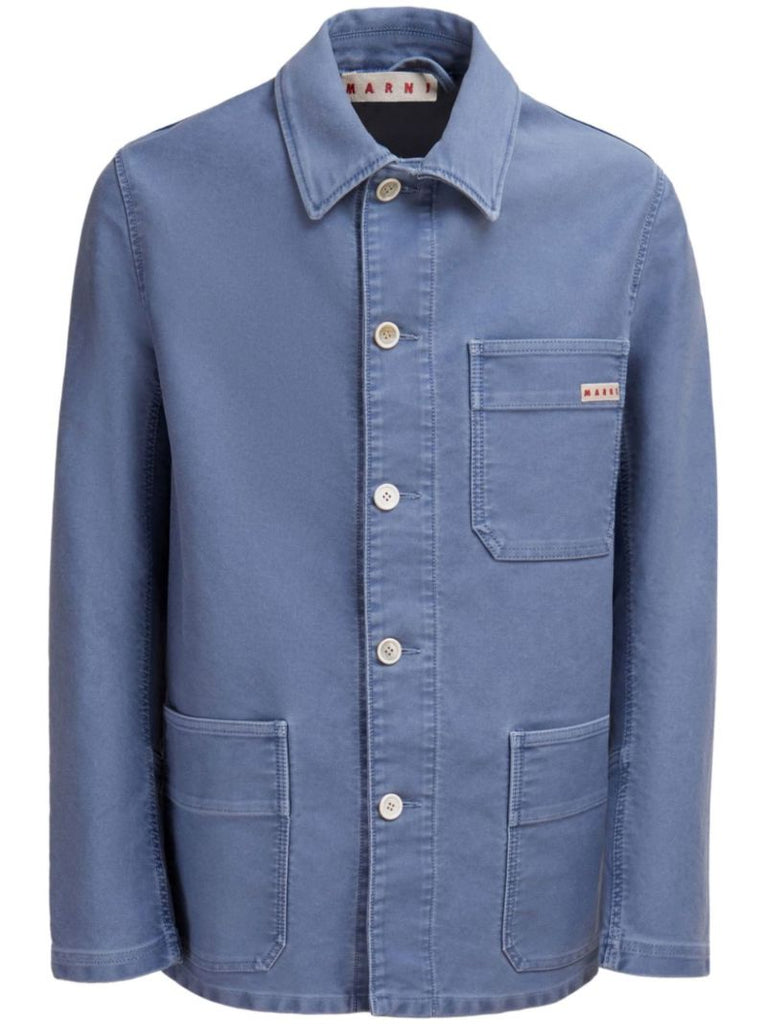 Blue Logo-applique Cotton Shirt Jacket