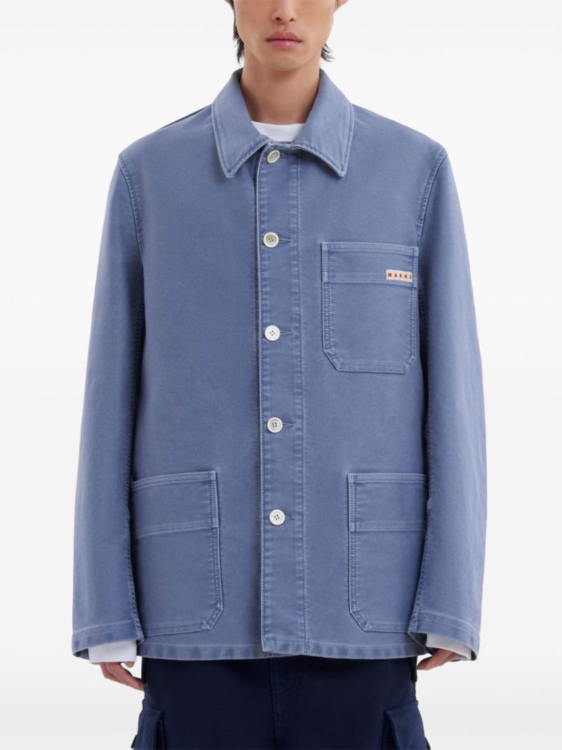 Blue Logo-applique Cotton Shirt Jacket