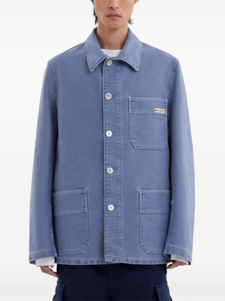 Blue Logo-applique Cotton Shirt Jacket