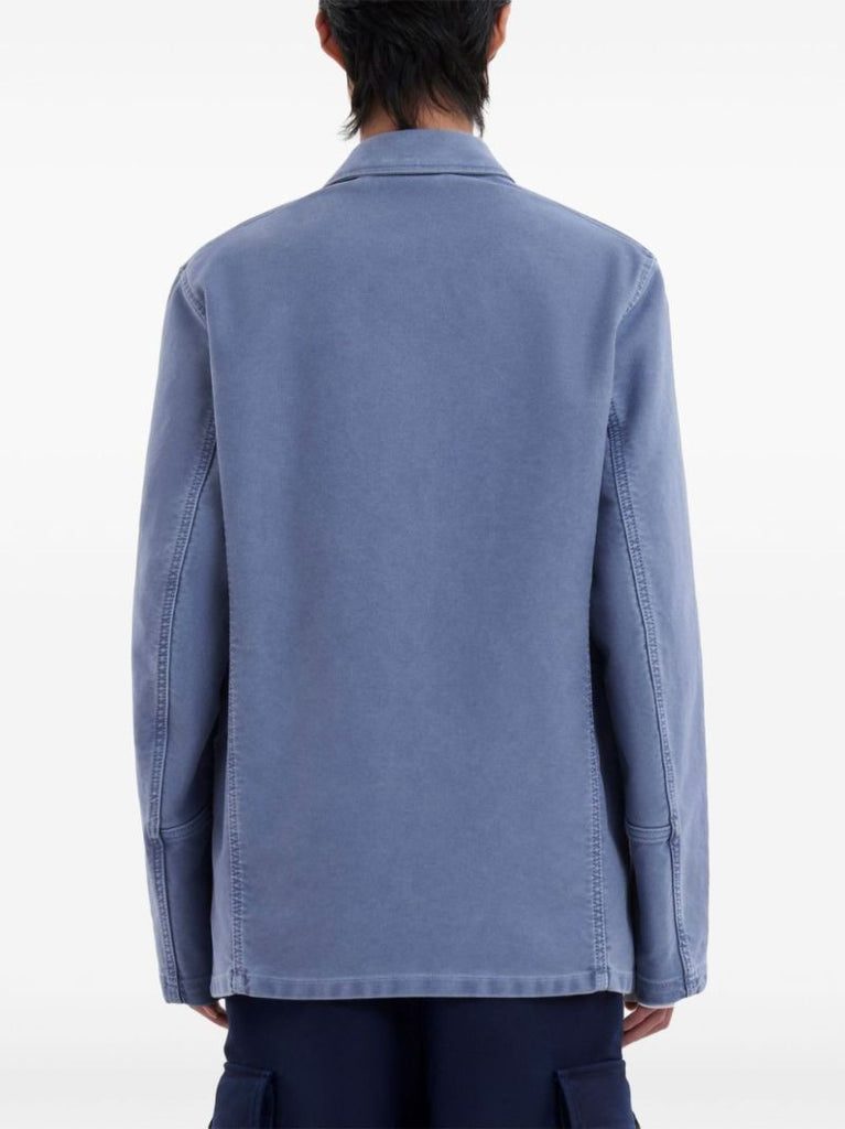 Blue Logo-applique Cotton Shirt Jacket