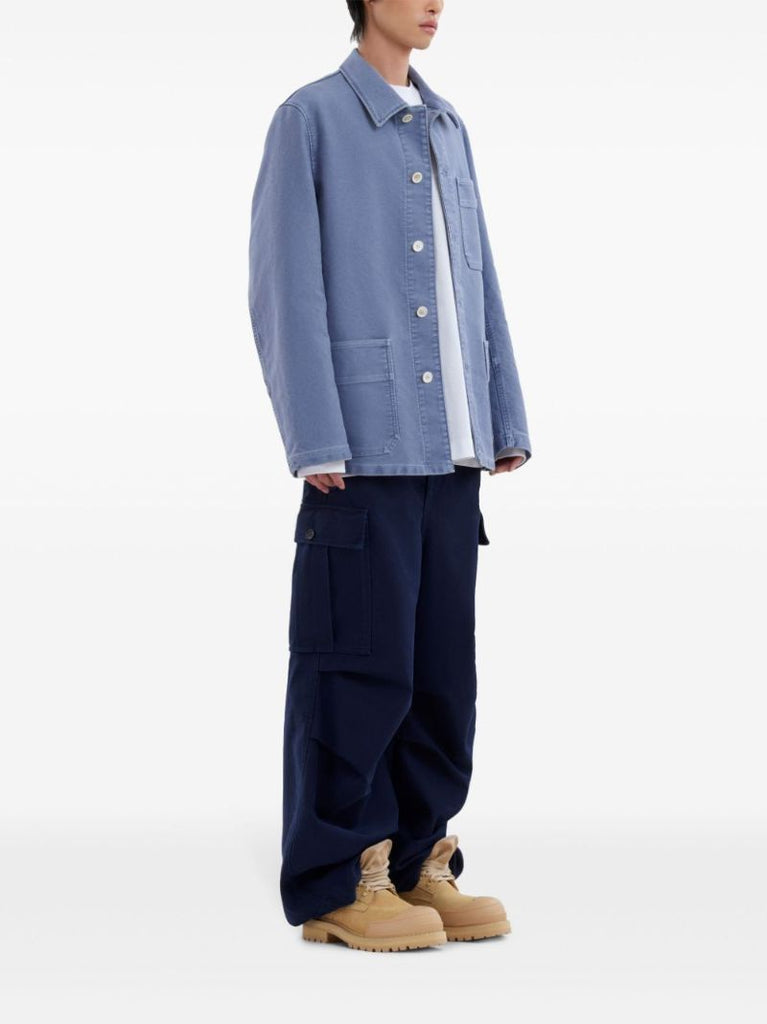 Blue Logo-applique Cotton Shirt Jacket