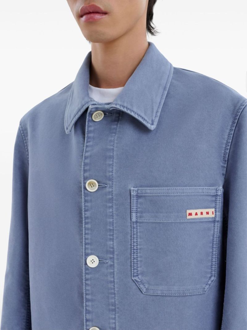 Blue Logo-applique Cotton Shirt Jacket