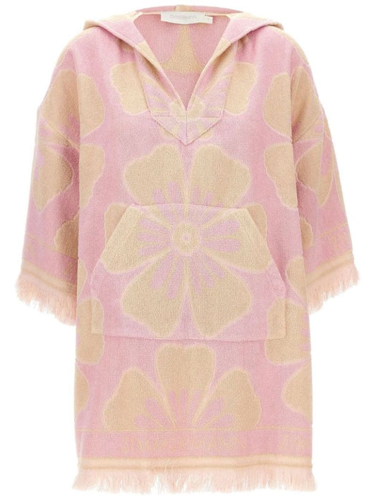 Pink Golden Hooded Towel Mini Dress