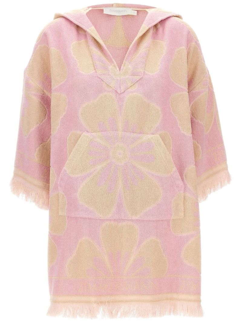 Pink Golden Hooded Towel Mini Dress