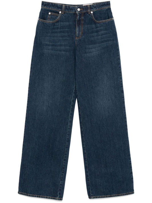Whiskered Wide-leg Jeans