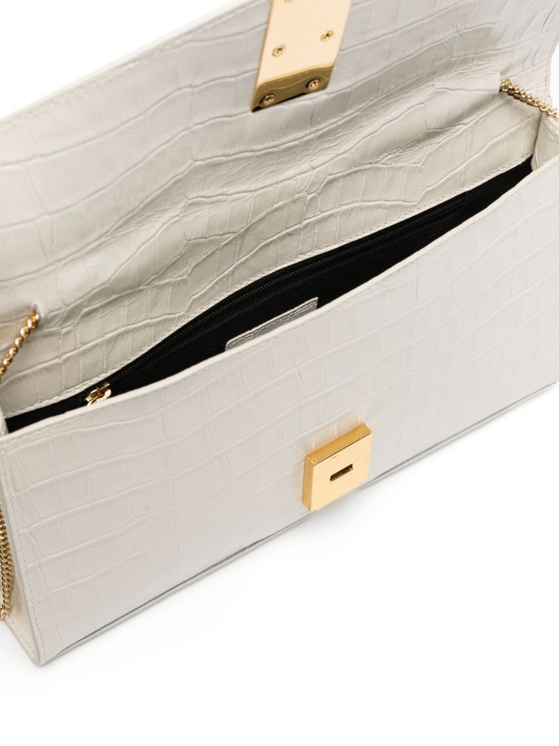 White Vancouver Crocodile-embossed Shoulder Bag