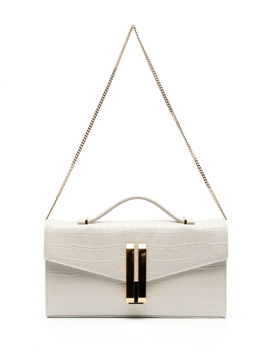 White Vancouver Crocodile-embossed Shoulder Bag