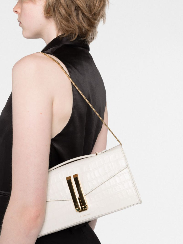 White Vancouver Crocodile-embossed Shoulder Bag