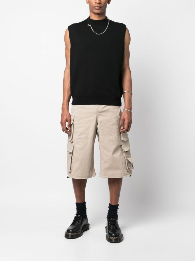 Neutral Wide-leg Cotton Cargo Shorts