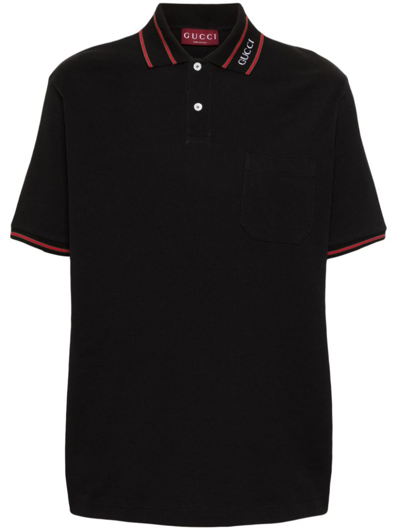 Black Web Collar Cotton Polo Shirt