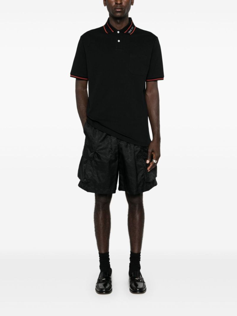 Black Web Collar Cotton Polo Shirt