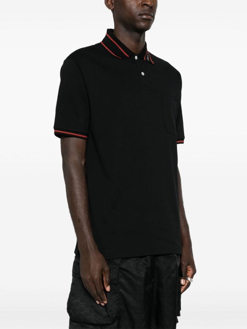 Black Web Collar Cotton Polo Shirt