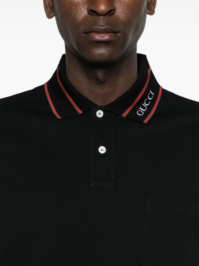 Black Web Collar Cotton Polo Shirt