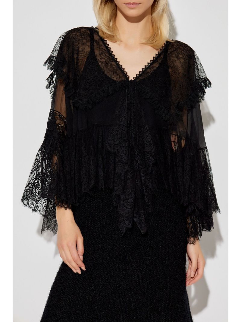 Black Floral Lace Silk Blouse