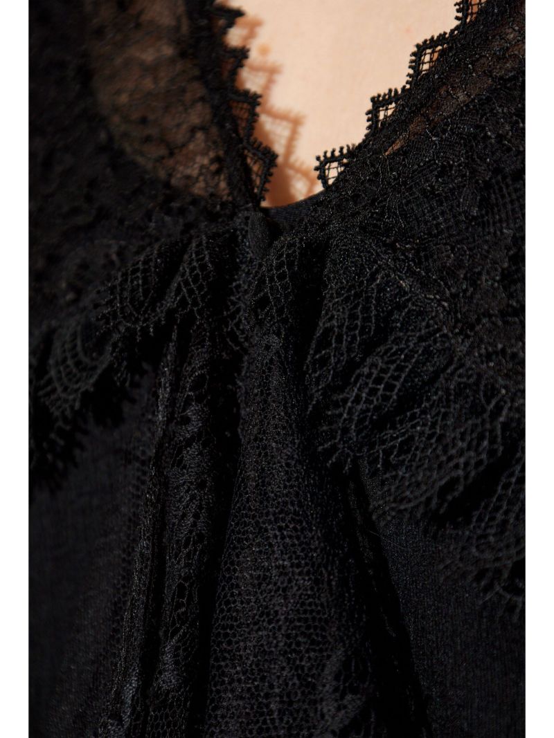 Black Floral Lace Silk Blouse