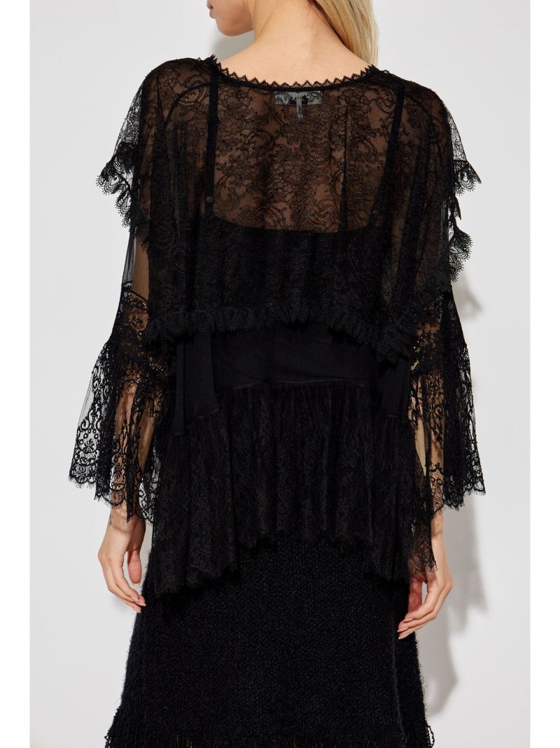 Black Floral Lace Silk Blouse