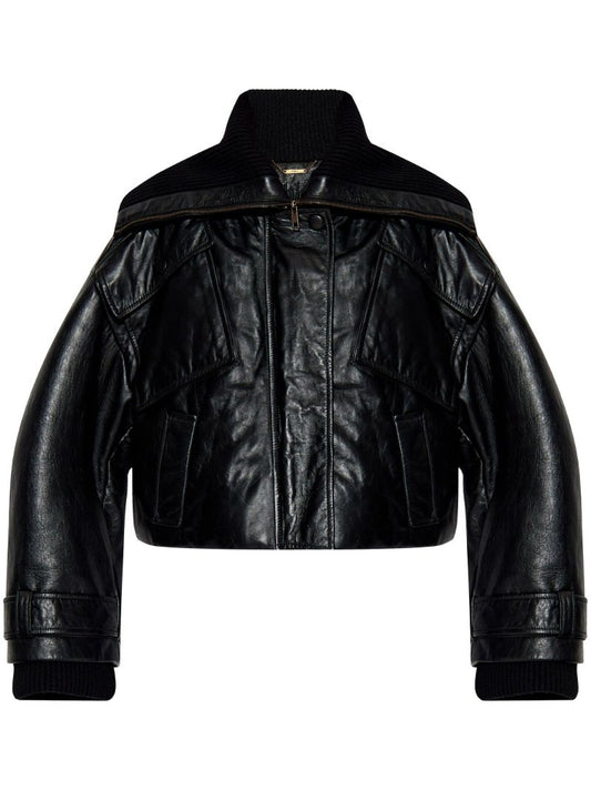 Black Leather Bomber Jacket