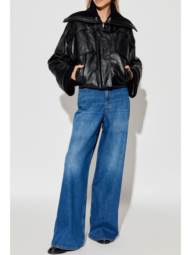 Black Leather Bomber Jacket