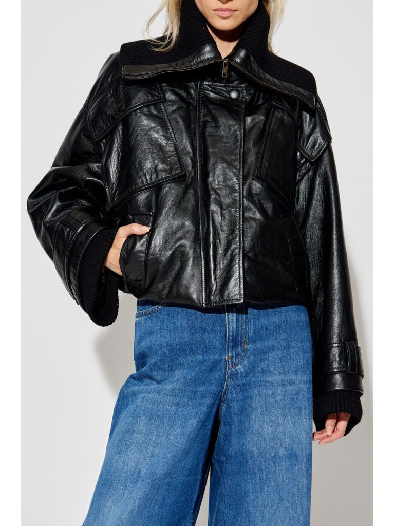 Black Leather Bomber Jacket