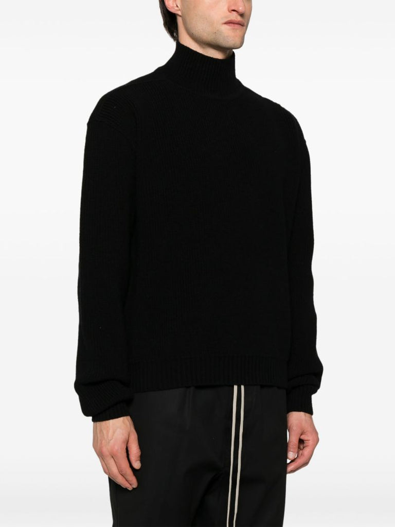 Black Fisherman's-knit Wool Sweater