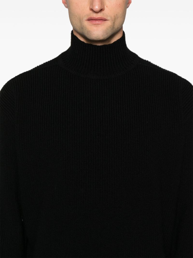Black Fisherman's-knit Wool Sweater