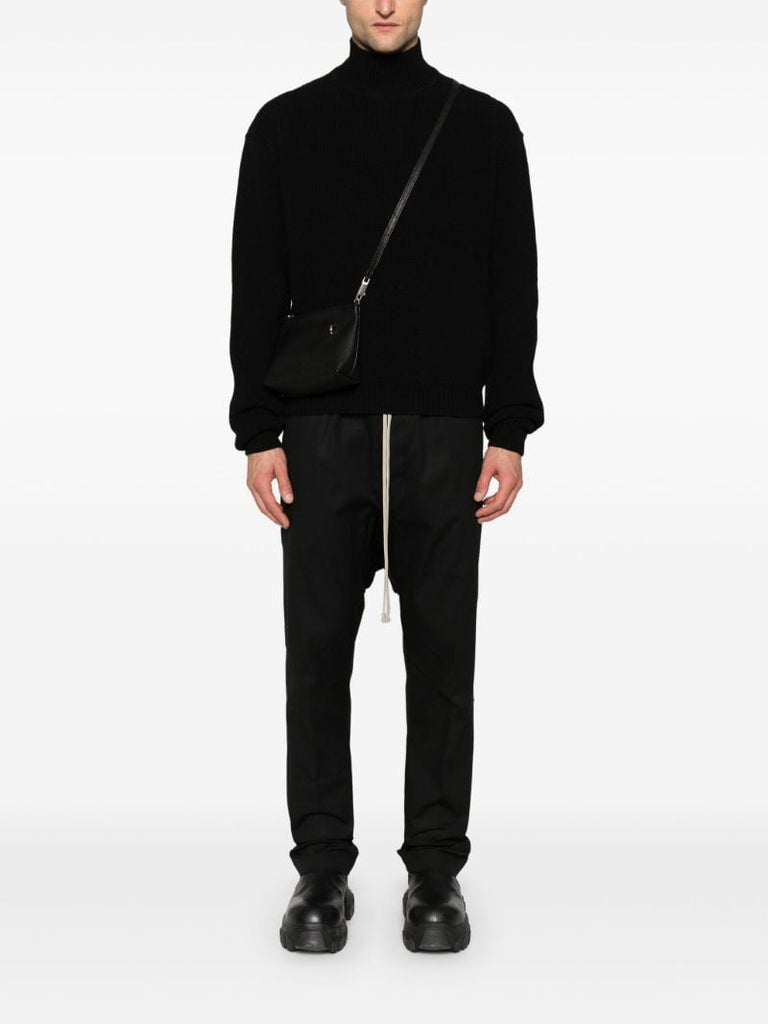 Black Fisherman's-knit Wool Sweater