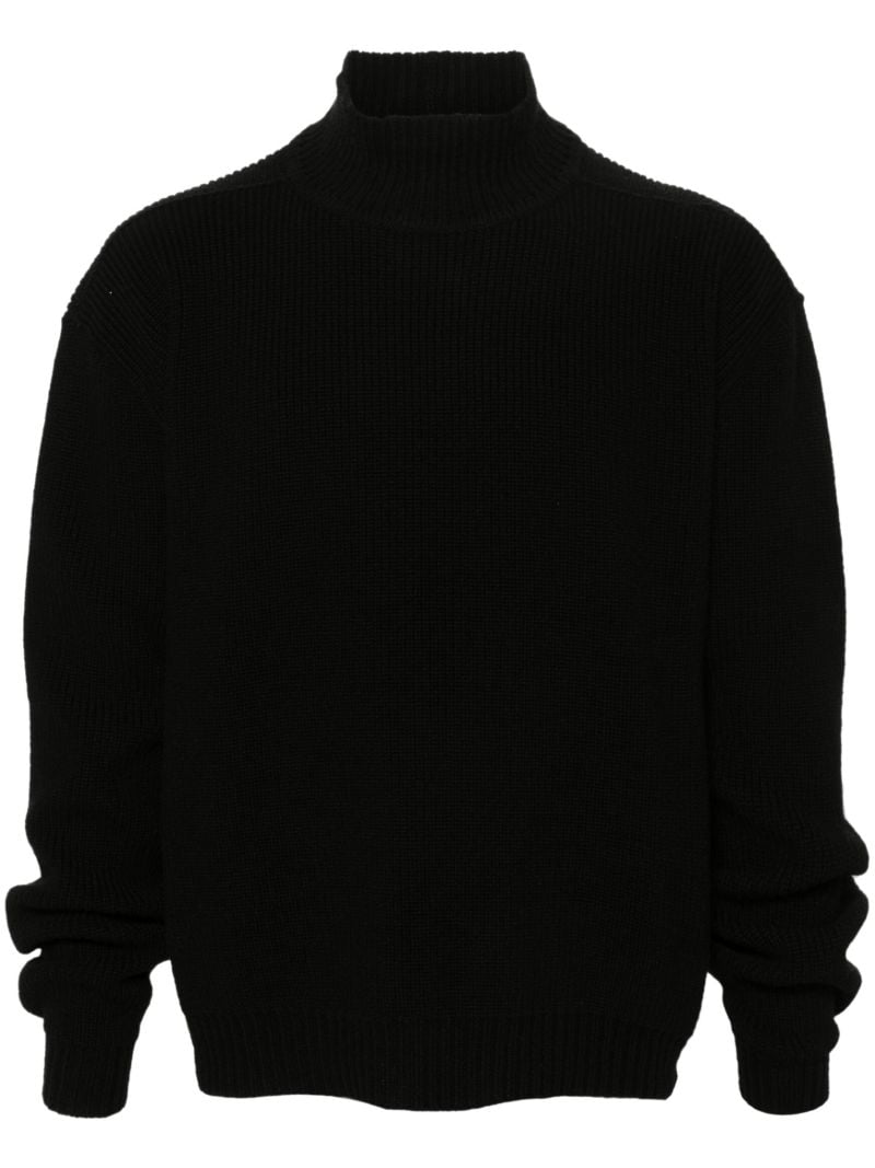 Black Fisherman's-knit Wool Sweater