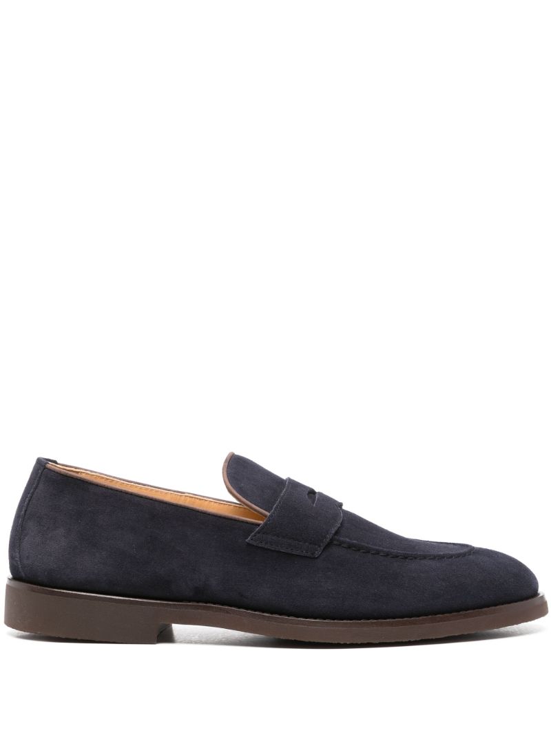 Blue Suede Penny Loafers