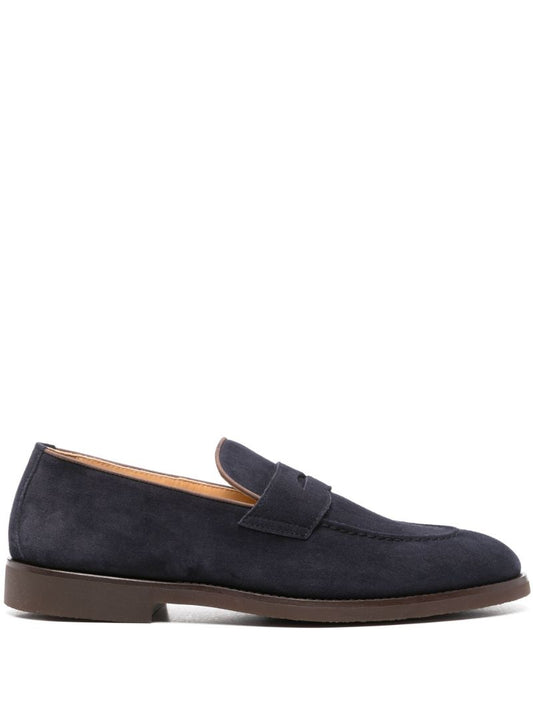 Blue Suede Penny Loafers