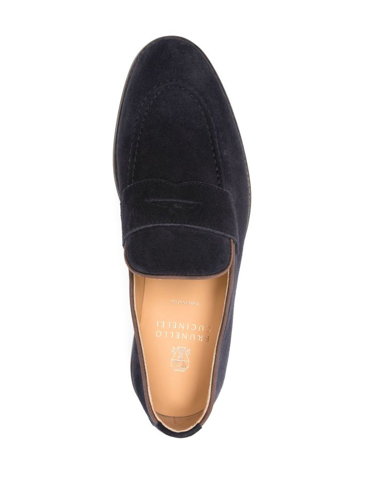 Blue Suede Penny Loafers
